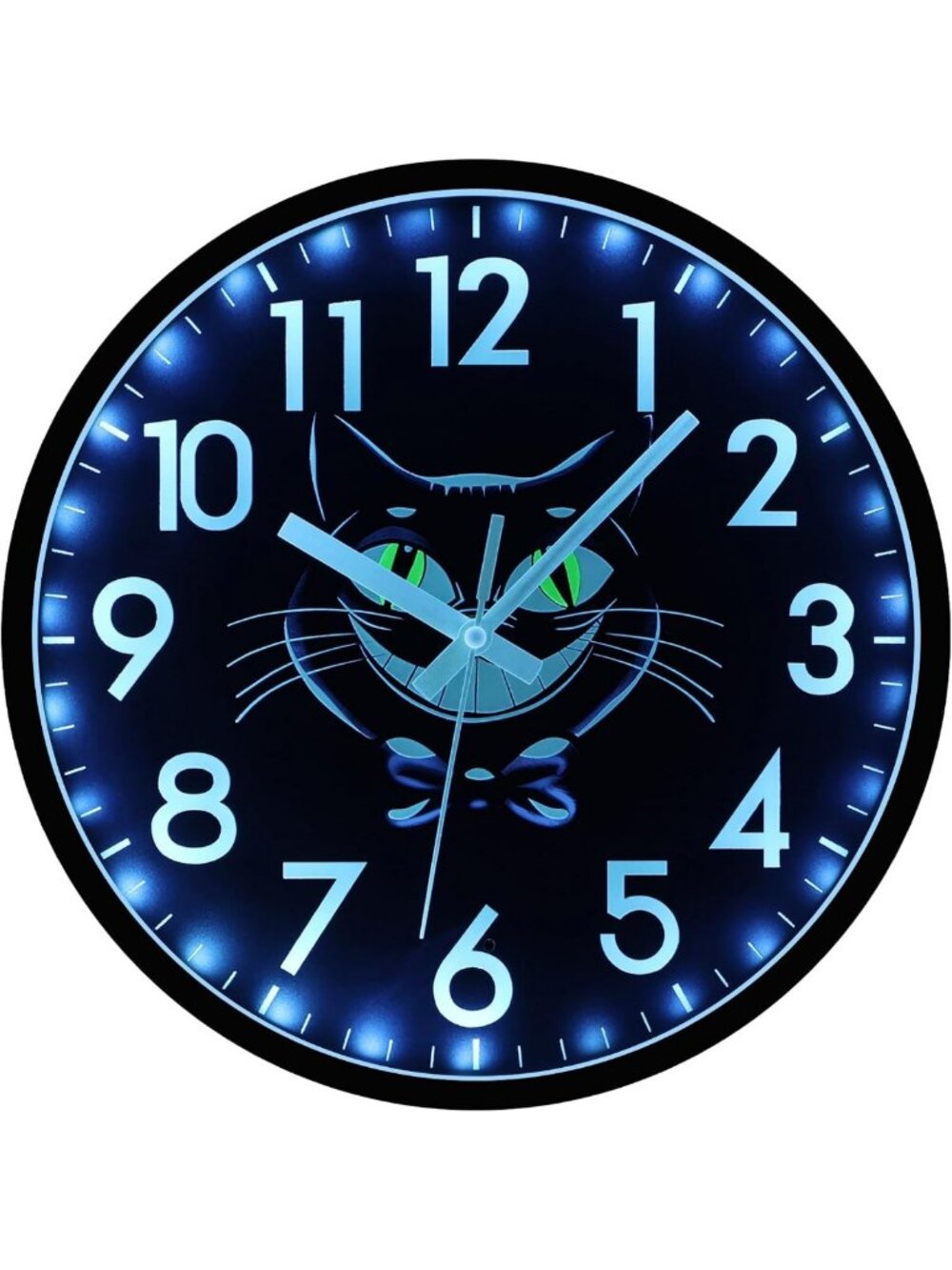 12-Inch Silent Cat Wall Clock - Battery Operated, Glow in the Dark, Night Light